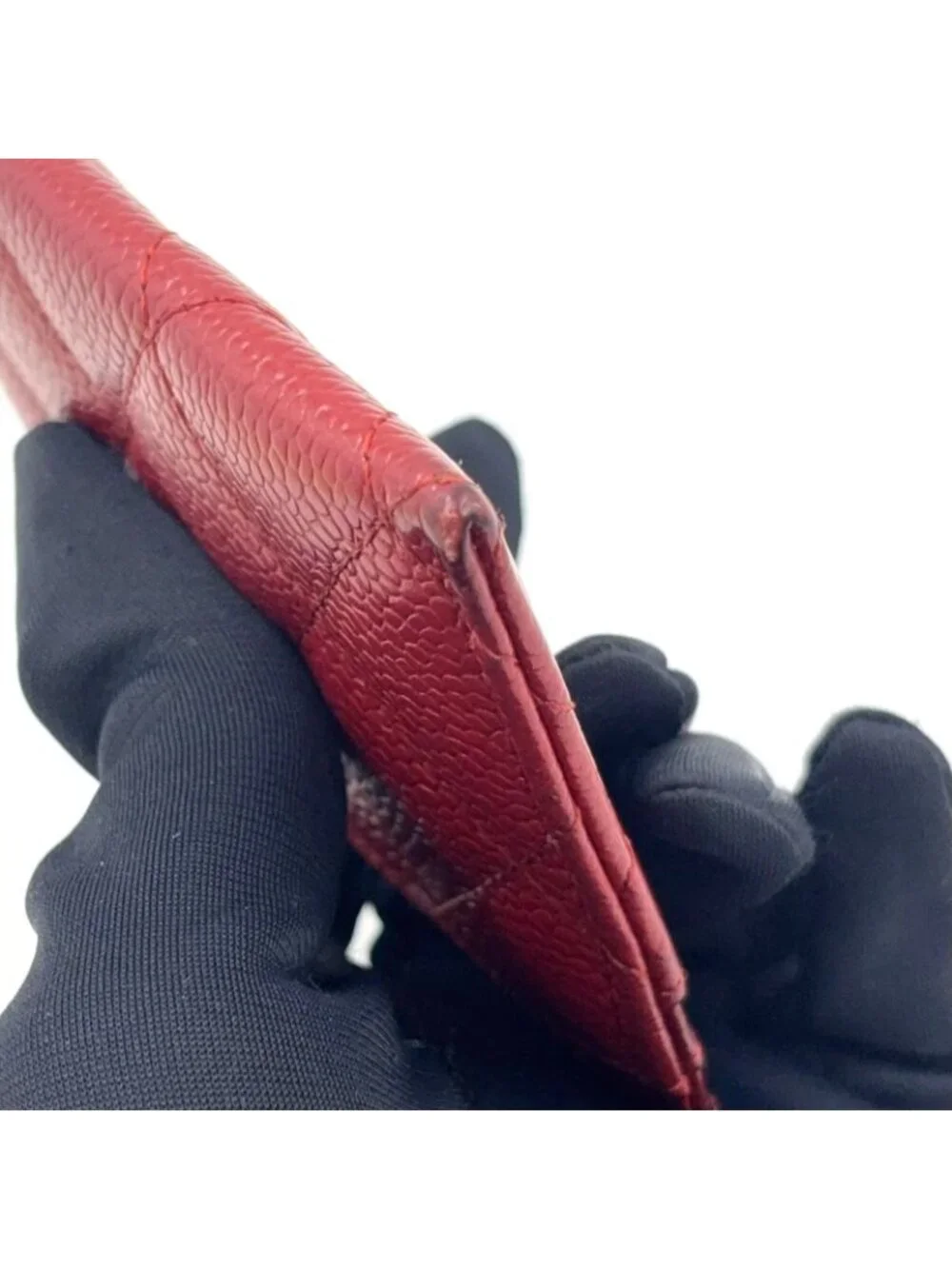 Chanel Classic Caviar Leather Red Card Case Silver